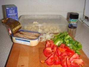 Cassava Salad: chopping ingredients