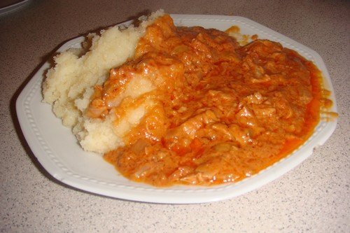 Fish in groundnut sauce - with ugali